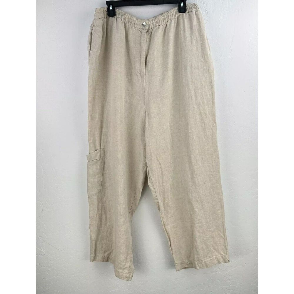 Vtg Linden Hill Cropped Pants Womens XL Cream Woven Linen Straight Leg 90s Flood
